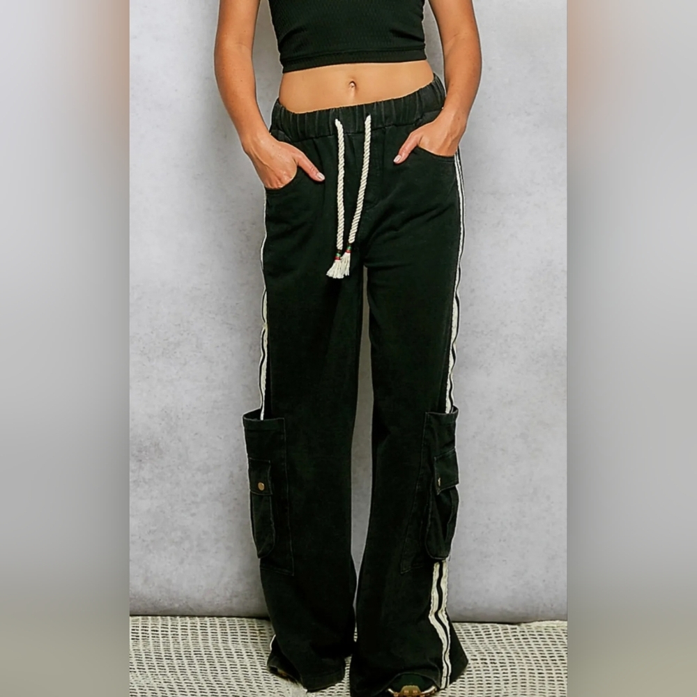 🐼#1286 POL Midnight Drift Utility Stripe Boho Pants